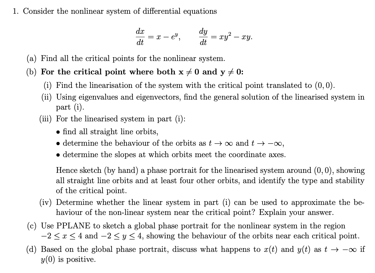 Solved 1. Consider the nonlinear system of differential | Chegg.com