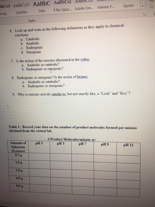 Solved Enzyme Controlled Reactions Worksheet Protected Chegg com