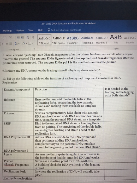 Dna Structure Function And Replication Worksheet Answers