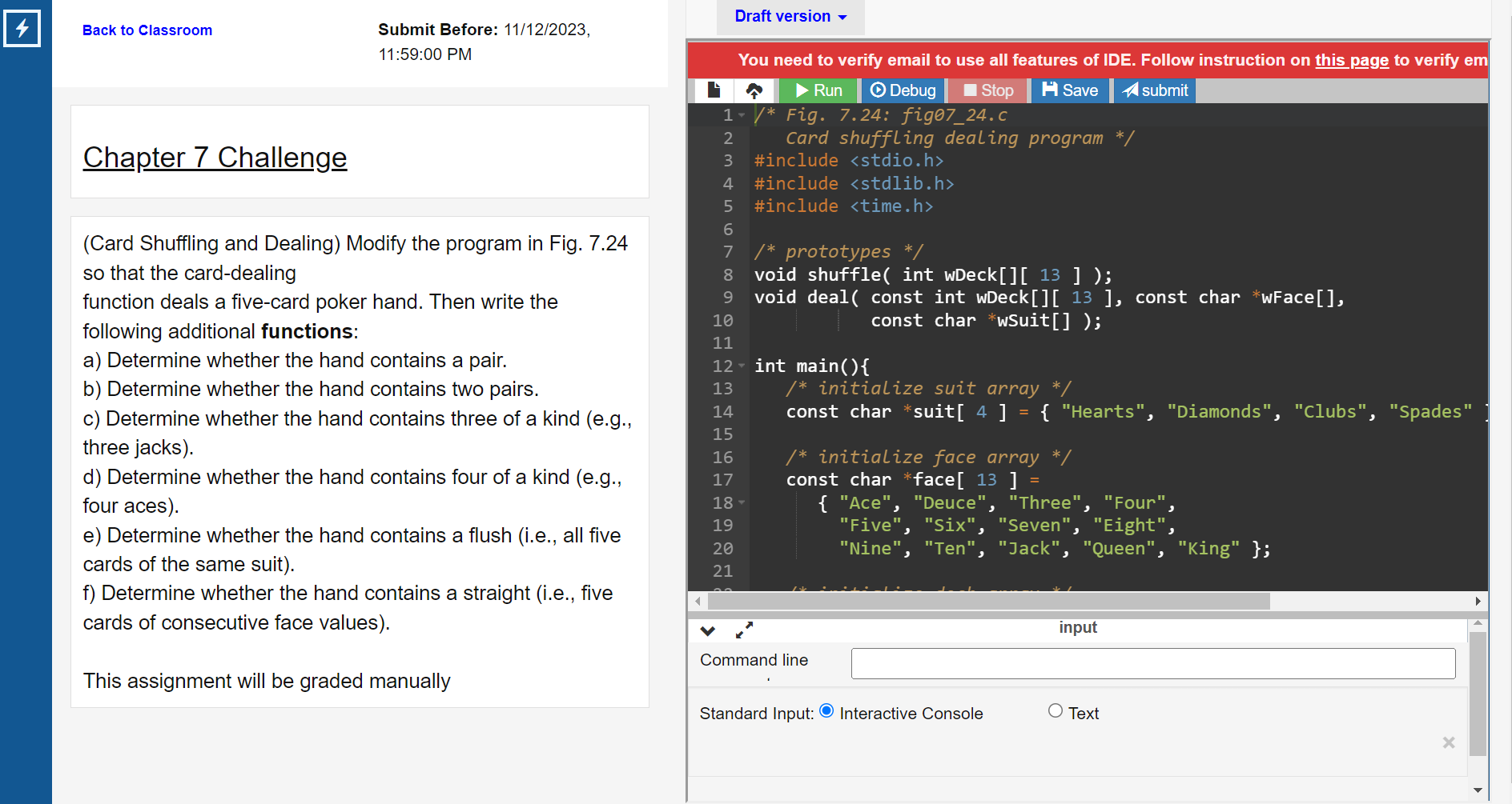 Solved 11:59:00 PM Chapter 7 Challenge (Card Shuffling and | Chegg.com