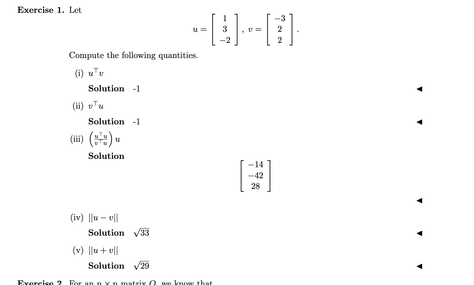 Solved Exercise 1. Let -3 U = V = - 2 2 Compute the | Chegg.com