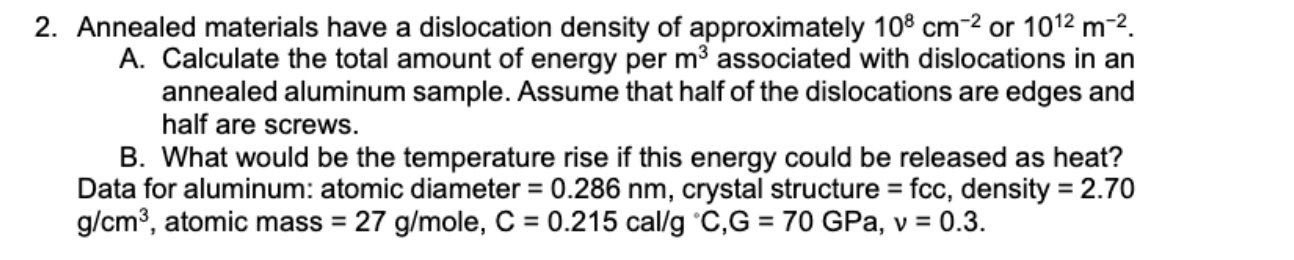 Solved 2. Annealed materials have a dislocation density of | Chegg.com