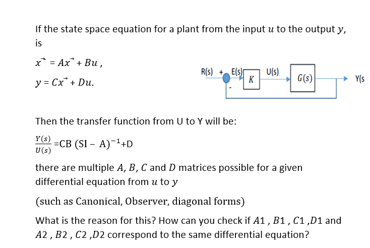 Solved If The State Space Equation For A Plant From The I Chegg Com