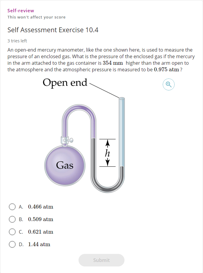 Solved An openend mercury manometer, like the one shown