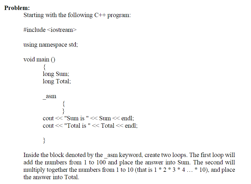 Solved please do this in assembly language for x86 using c++ | Chegg.com