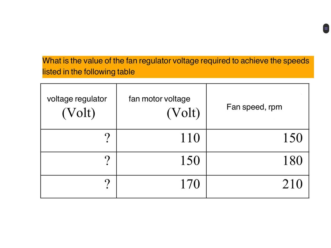 Solved What is the value of the fan regulator voltage