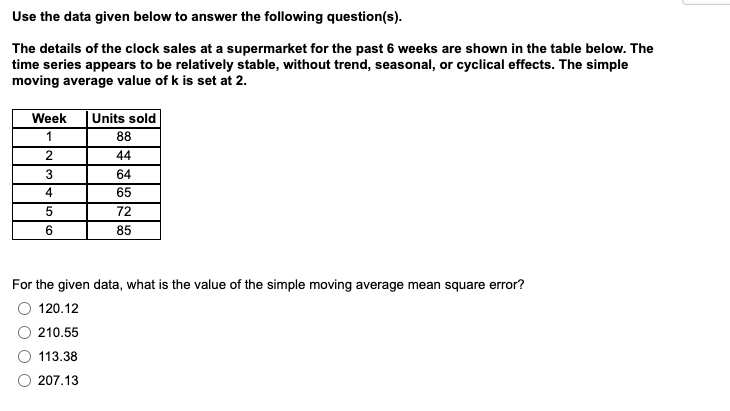 Solved Use the data given below to answer the following | Chegg.com