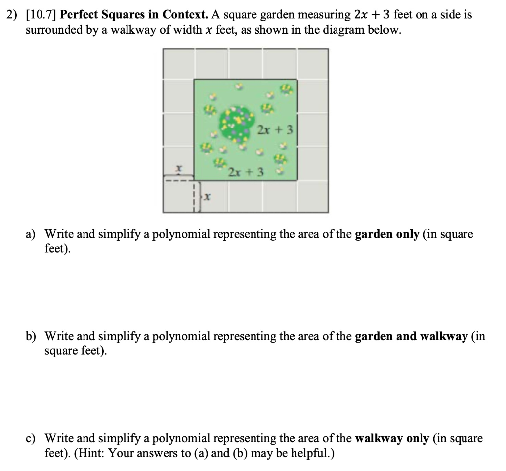 Solved 2) [10.7] Perfect Squares in Context. A square garden | Chegg.com