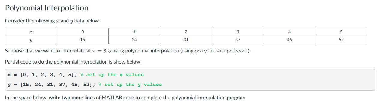 Polynomial Interpolation Consider the following x and | Chegg.com