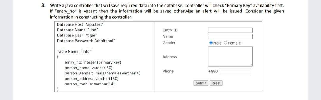 3. Write a java controller that will save required | Chegg.com