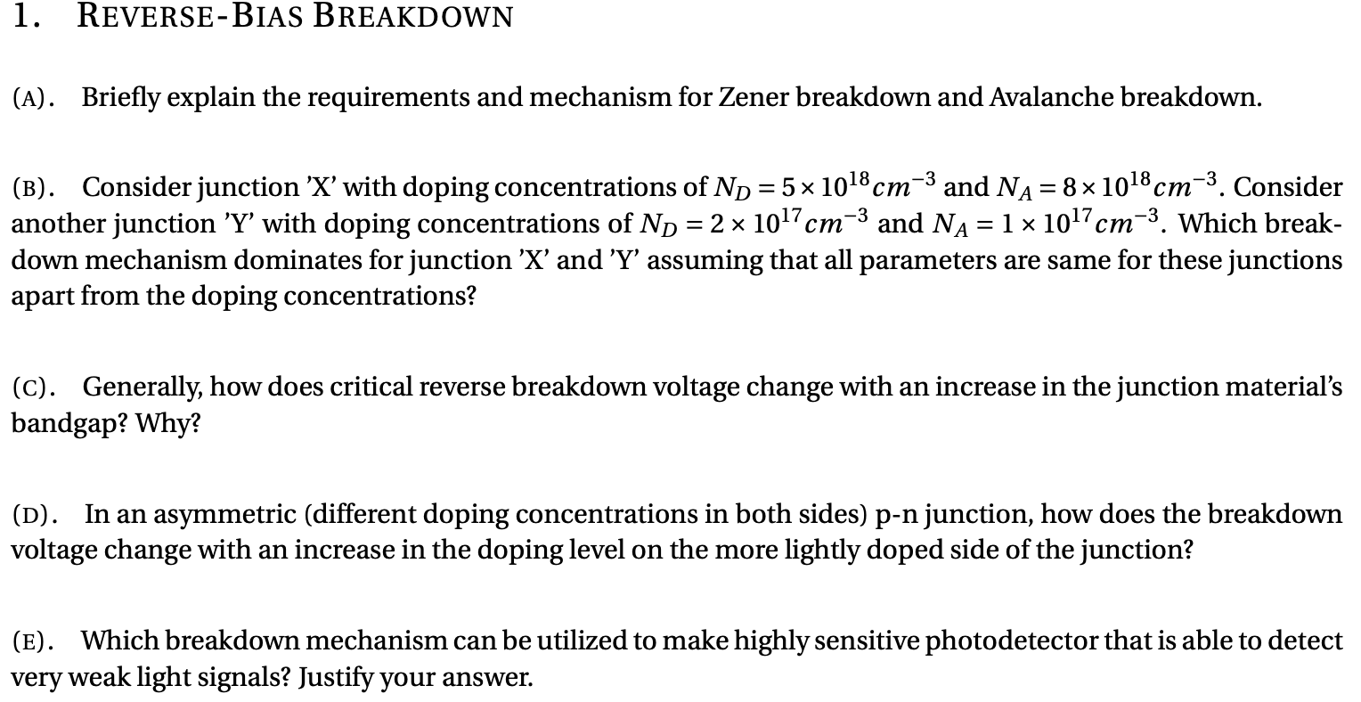 Solved 1. REVERSEBIAS BREAKDOWN (A). Briefly explain the
