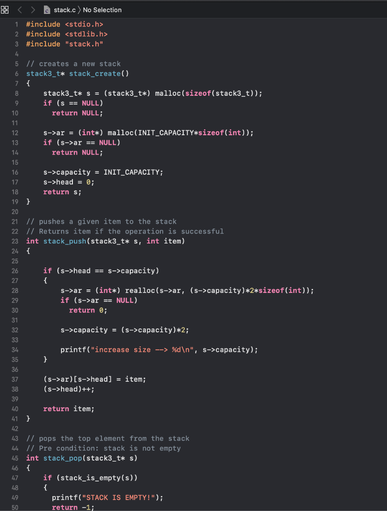Solved Implement this part in stack.c. In this question you | Chegg.com
