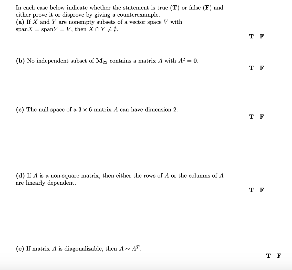 Solved In each case below indicate whether the statement is | Chegg.com