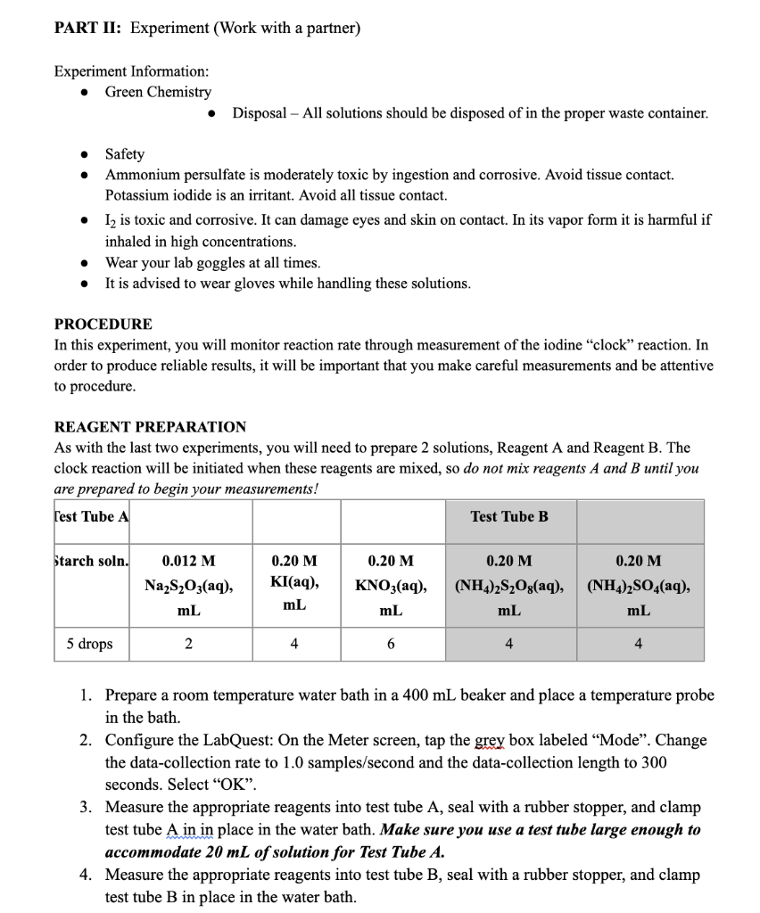 PART II: Experiment (Work with a partner) Experiment | Chegg.com