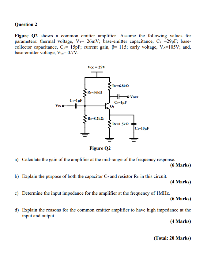 Solved Question 2 Figure Q2 Shows A Common Emitter | Chegg.com