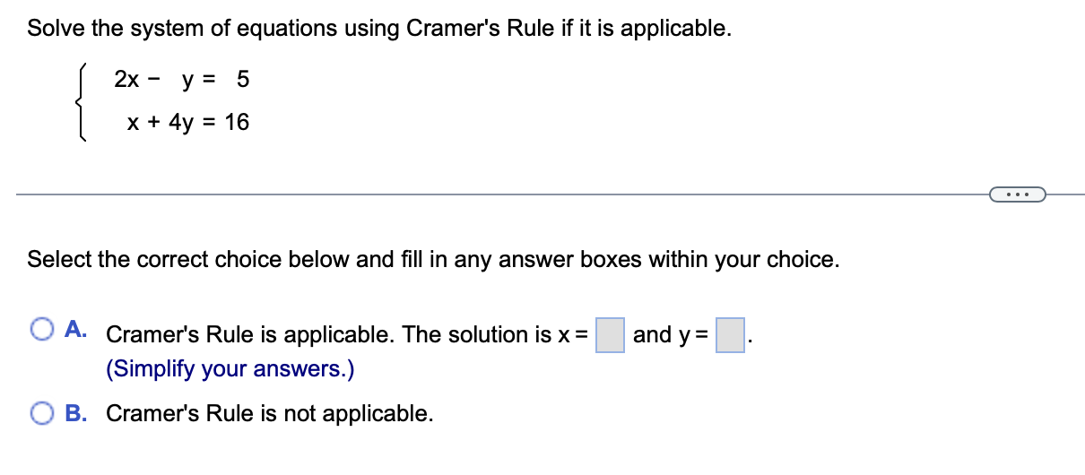 Solved Solve The System Of Equations Using Cramer's Rule If | Chegg.com