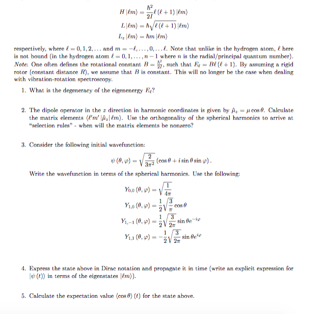 Problem 2. Diatomic Rigid Rotor Consider a rigid | Chegg.com