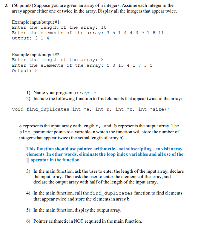 Solved 2. (50 points) Suppose you are given an array of n