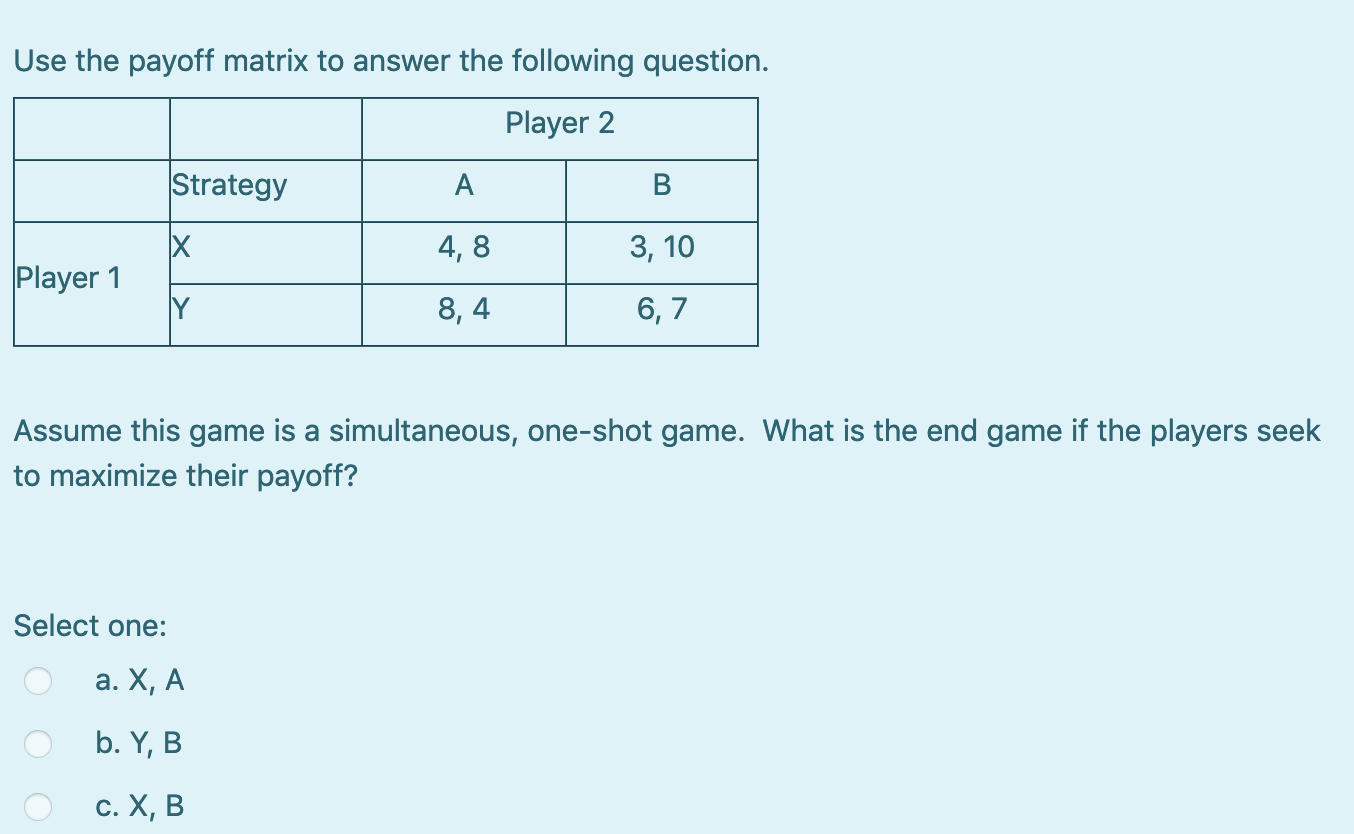 Solved Use The Payoff Matrix To Answer The Following | Chegg.com