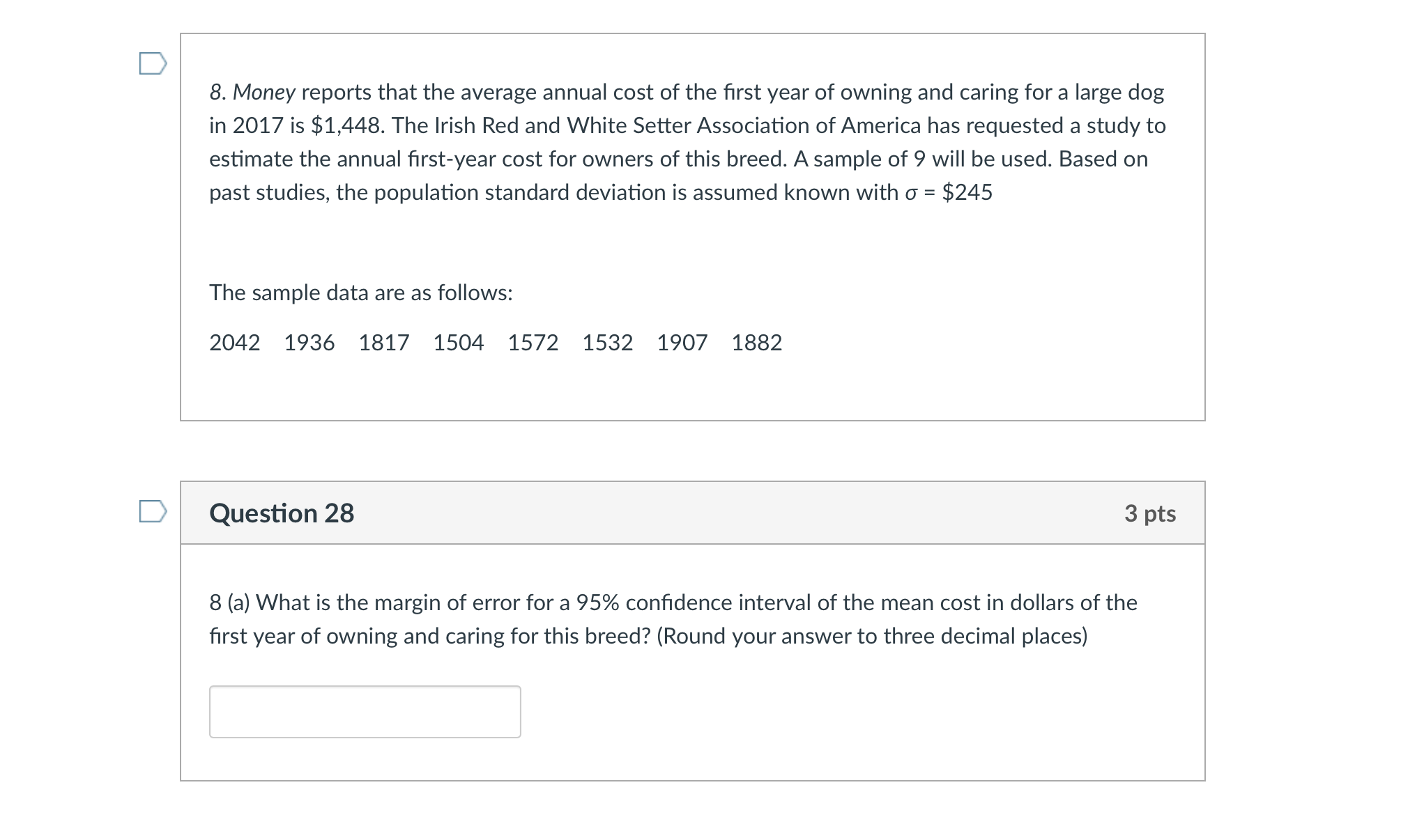 Solved U 8. Money reports that the average annual cost of