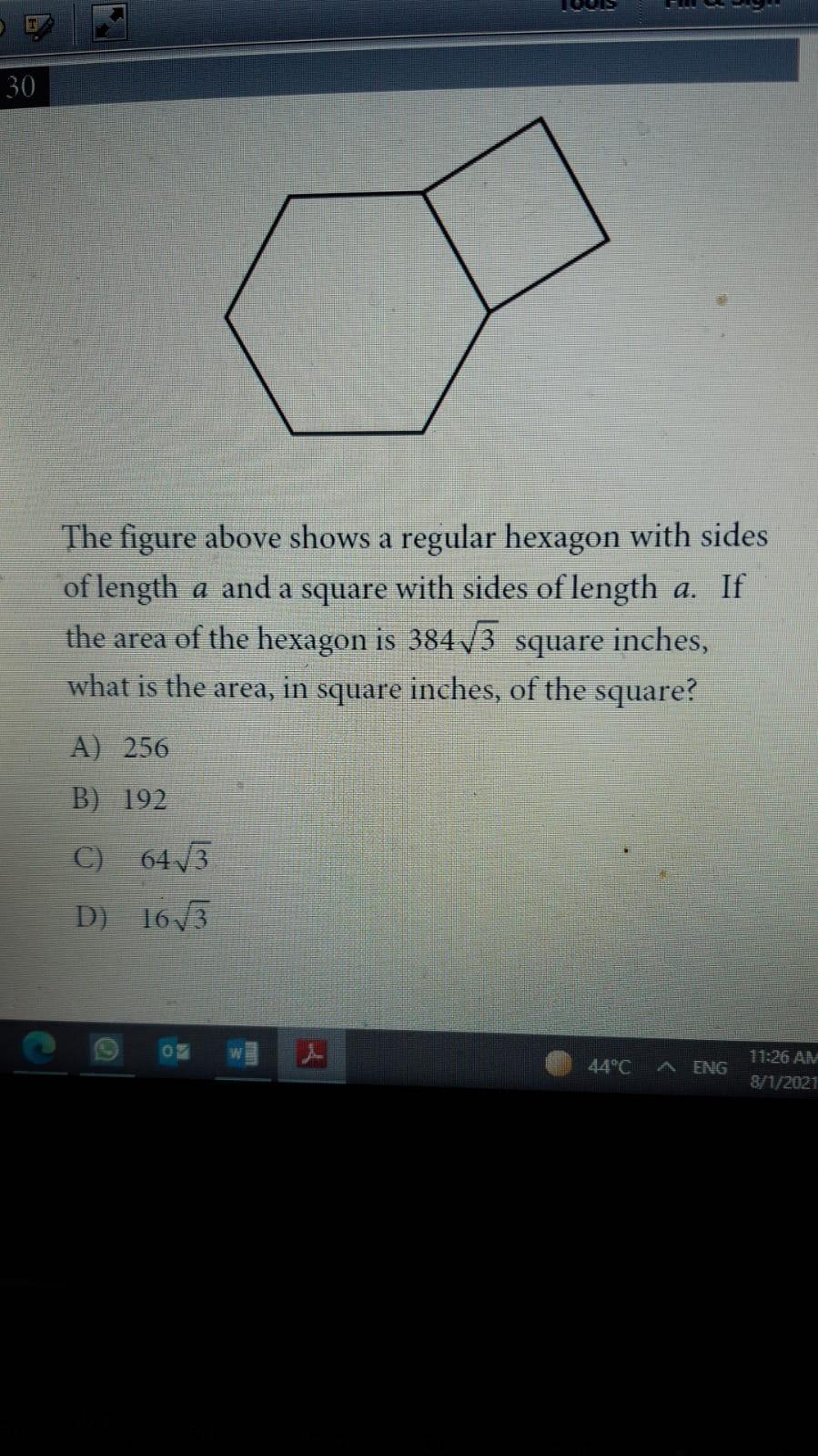 Solved 30 The figure above shows a regular hexagon with | Chegg.com