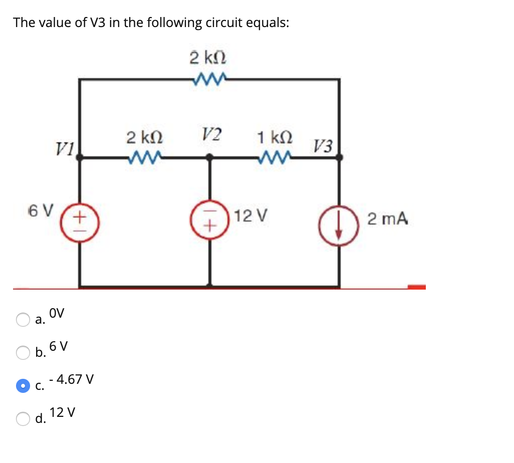 Solved The Value Of V3 In The Following Circuit Equals 2 Chegg Com