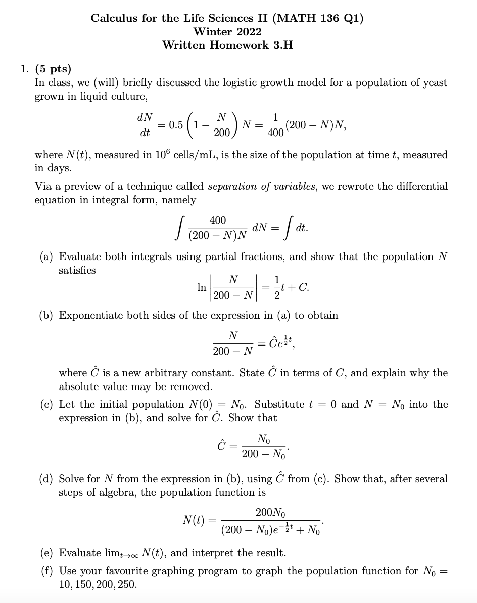 Solved Calculus for the Life Sciences II (MATH 136 Q1) | Chegg.com