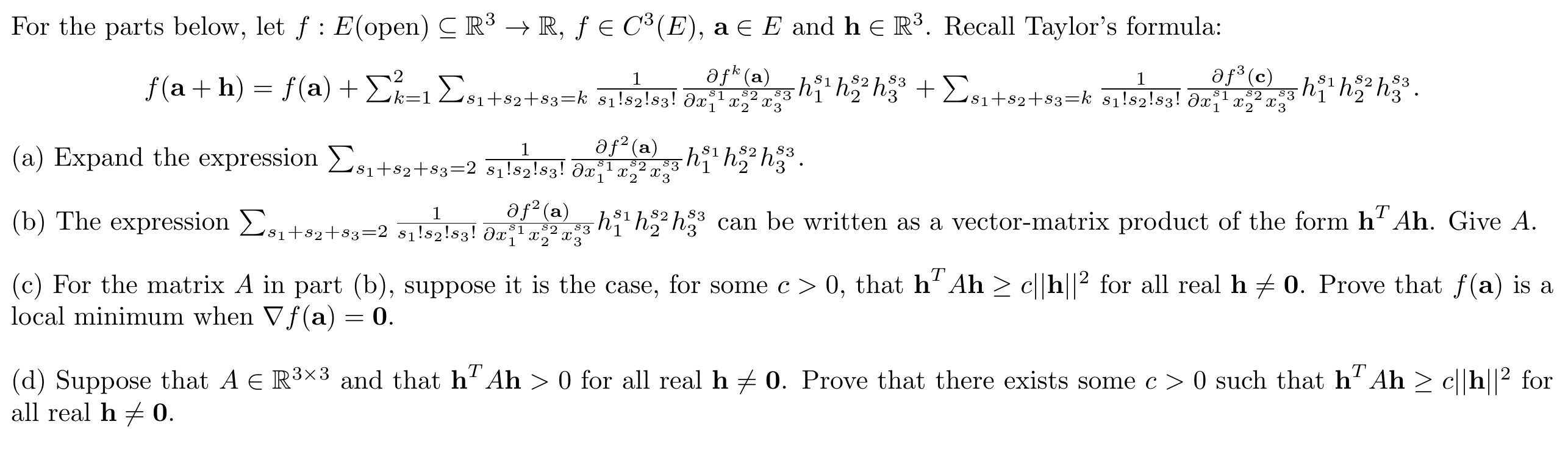 For The Parts Below Let F E Open C R3 R Fe Chegg Com