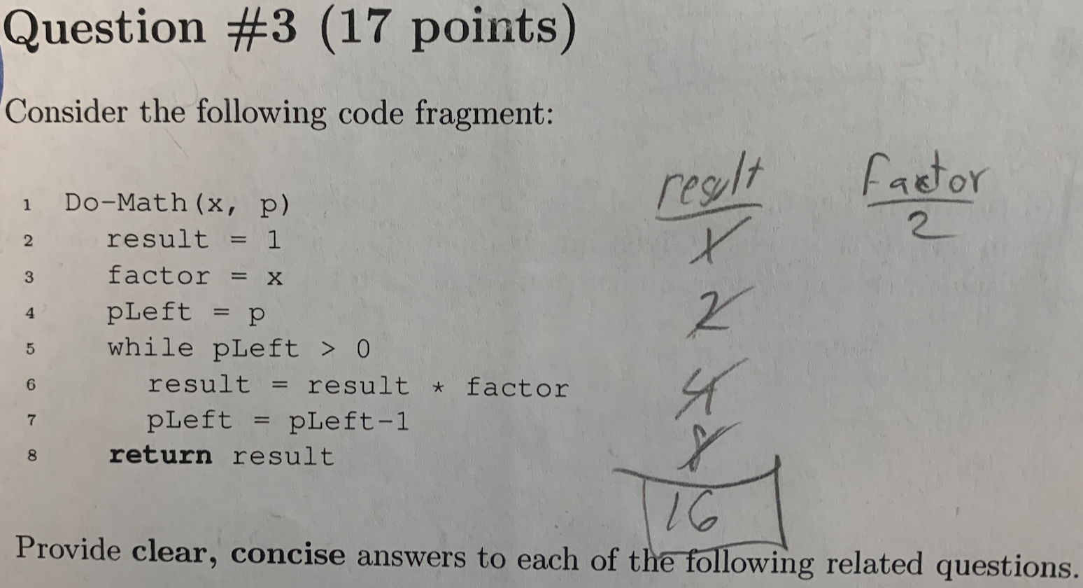 Solved Question #3 (17 points) Consider the following code | Chegg.com
