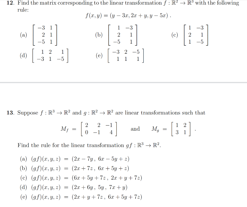 Solved 12. Find the matrix corresponding to the linear | Chegg.com