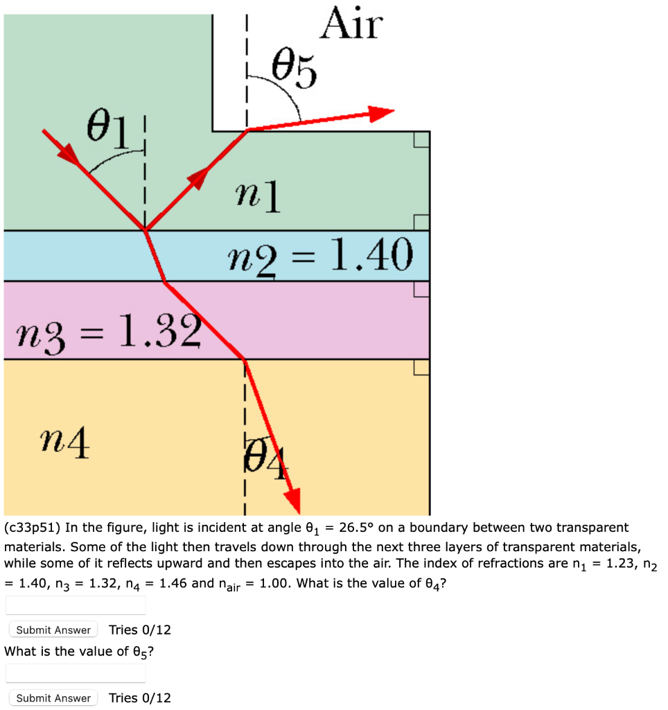 Solved (c33p51) In the figure, light is incident at angle | Chegg.com