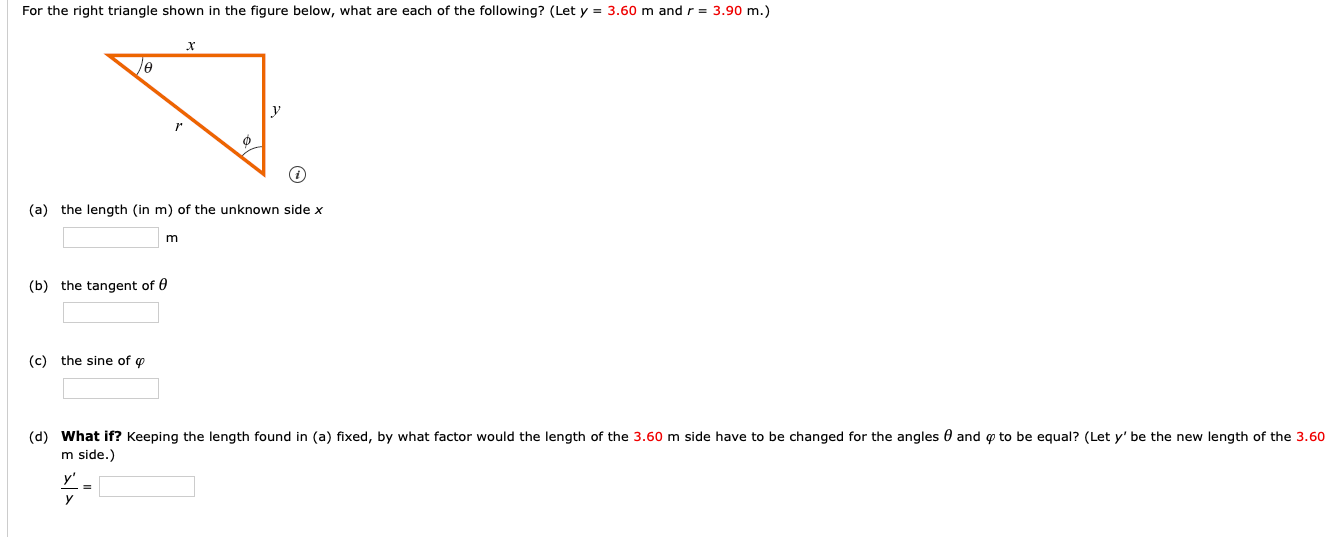 Solved For the right triangle shown in the figure below, | Chegg.com