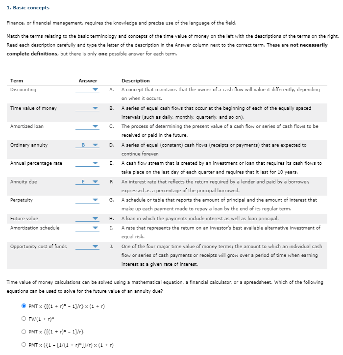 Solved 1. Basic concepts Finance, or financial management,