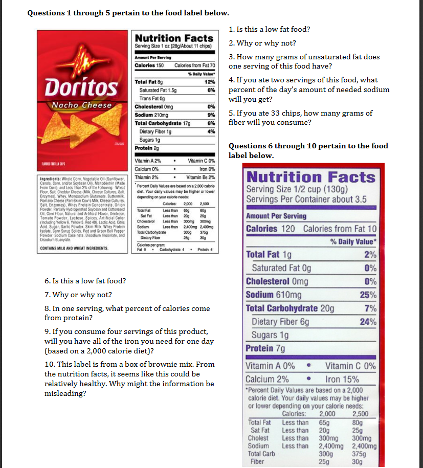 Nutrition Label Worksheet Answer Key Doritos Printable Word Searches