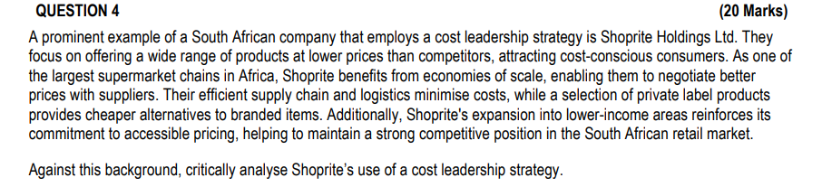 Solved QUESTION 4(20 Marks)A prominent example of a South | Chegg.com