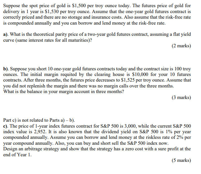 Solved Suppose The Spot Price Of Gold Is $1,500 Per Troy | Chegg.com