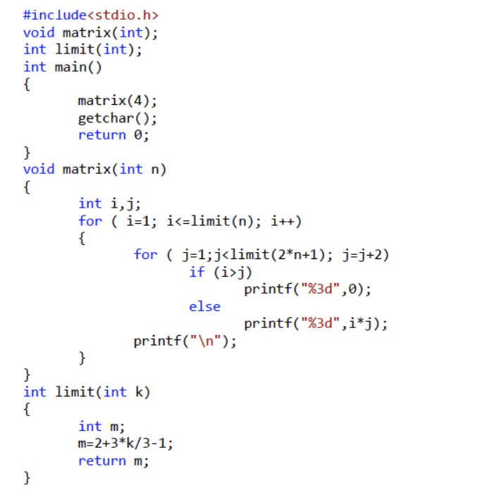 Solved #include void matrix(int); int limit(int); int main() | Chegg.com