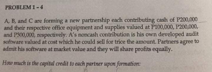 Solved PROBLEM 1-4 A, B, And C Are Forming A New Partnership | Chegg.com