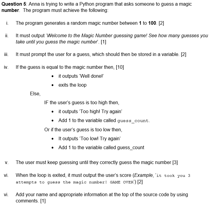 Solved Question 5: Anna is trying to write a Python program | Chegg.com