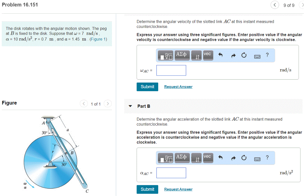 Solved Problem 16.151 9 of 9 Determine the angular velocity | Chegg.com