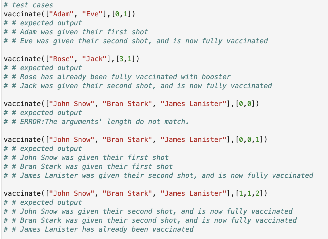 Solved Vaccination Write a Python function vaccinate Your | Chegg.com