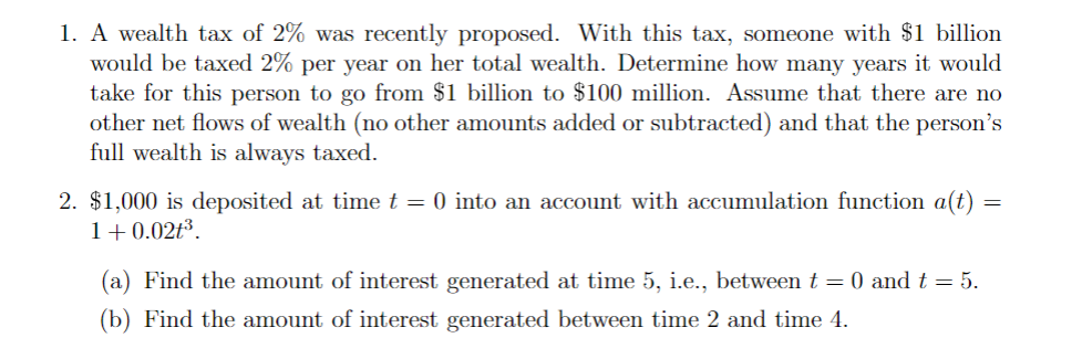 Solved 1. A wealth tax of 2% was recently proposed. With | Chegg.com