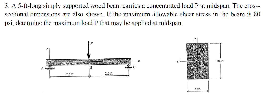 Solved 3. A 5-ft-long simply supported wood beam carries a | Chegg.com