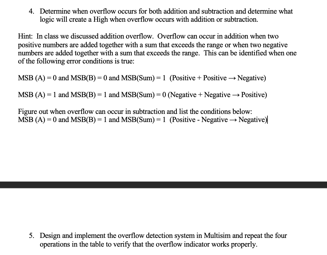 Solved 4. Determine When Overflow Occurs For Both Addition | Chegg.com