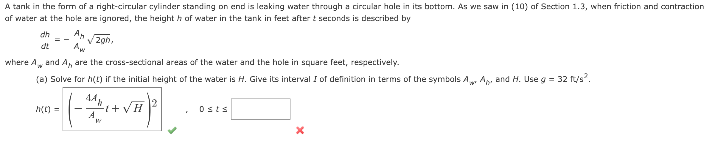 Solved A tank in the form of a right-circular cylinder | Chegg.com