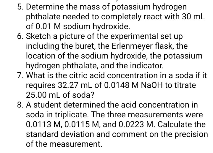 Solved 5. Determine the mass of potassium hydrogen phthalate