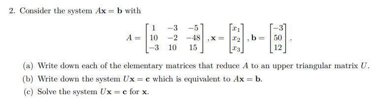 Solved 2. Consider the system Ax=b with | Chegg.com