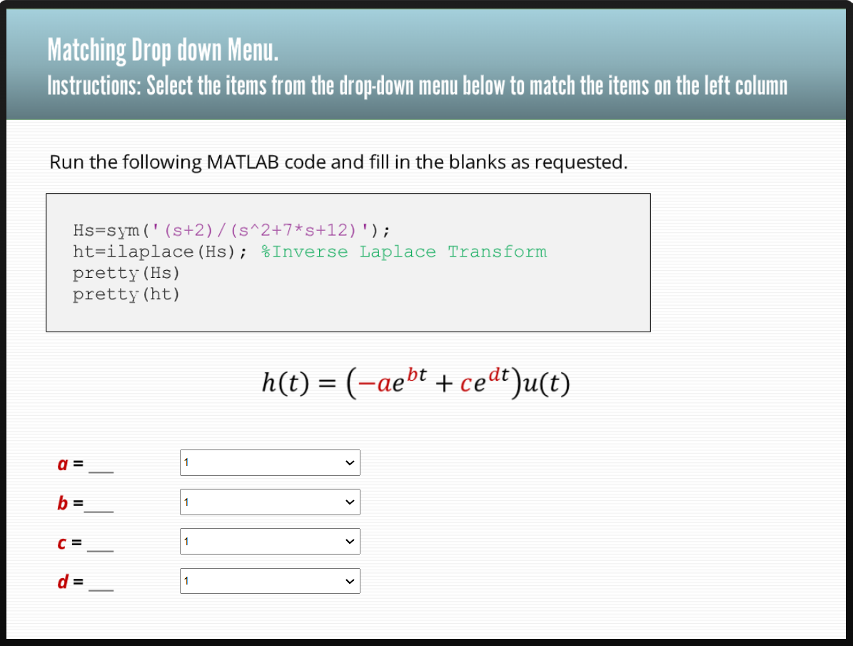 Solved Matching Drop down Menu. Instructions: Select the | Chegg.com