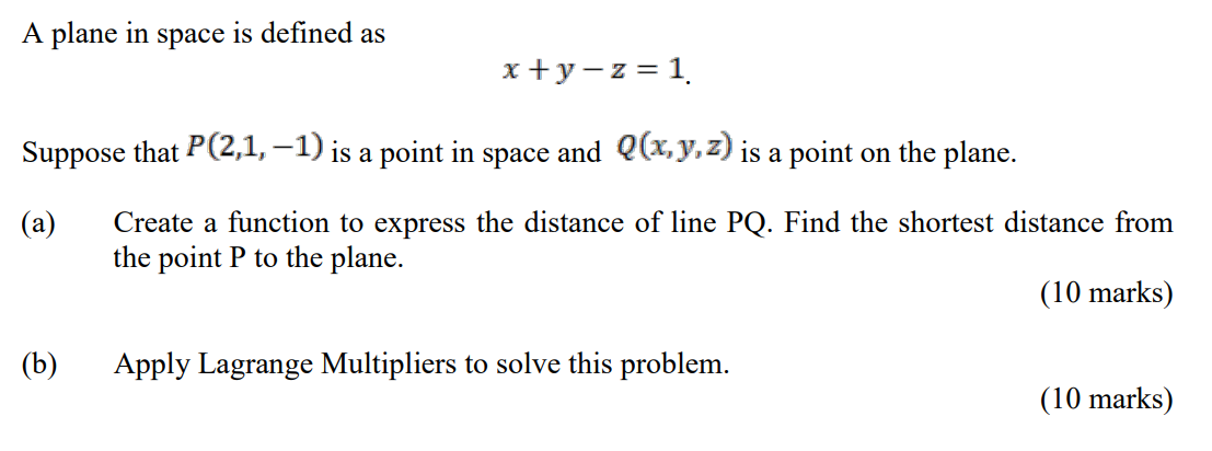 Solved A plane in space is defined as x+y-z=1 Suppose that | Chegg.com