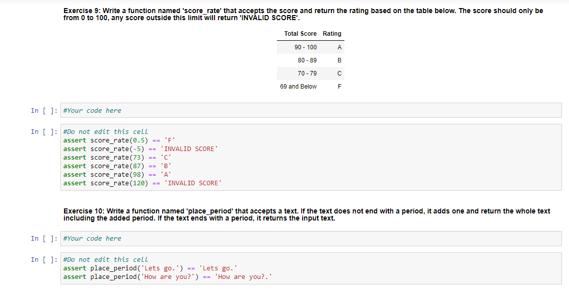 Solved Exercise 9: Write a function named 'score_rate' that | Chegg.com